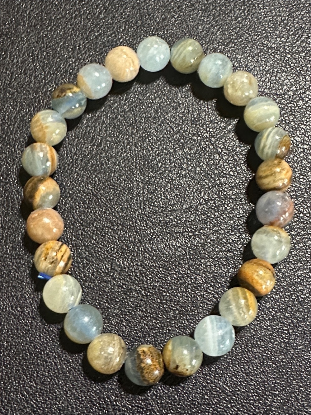 Blue Onyx Natural Stone Round Bead Stretch Bracelet